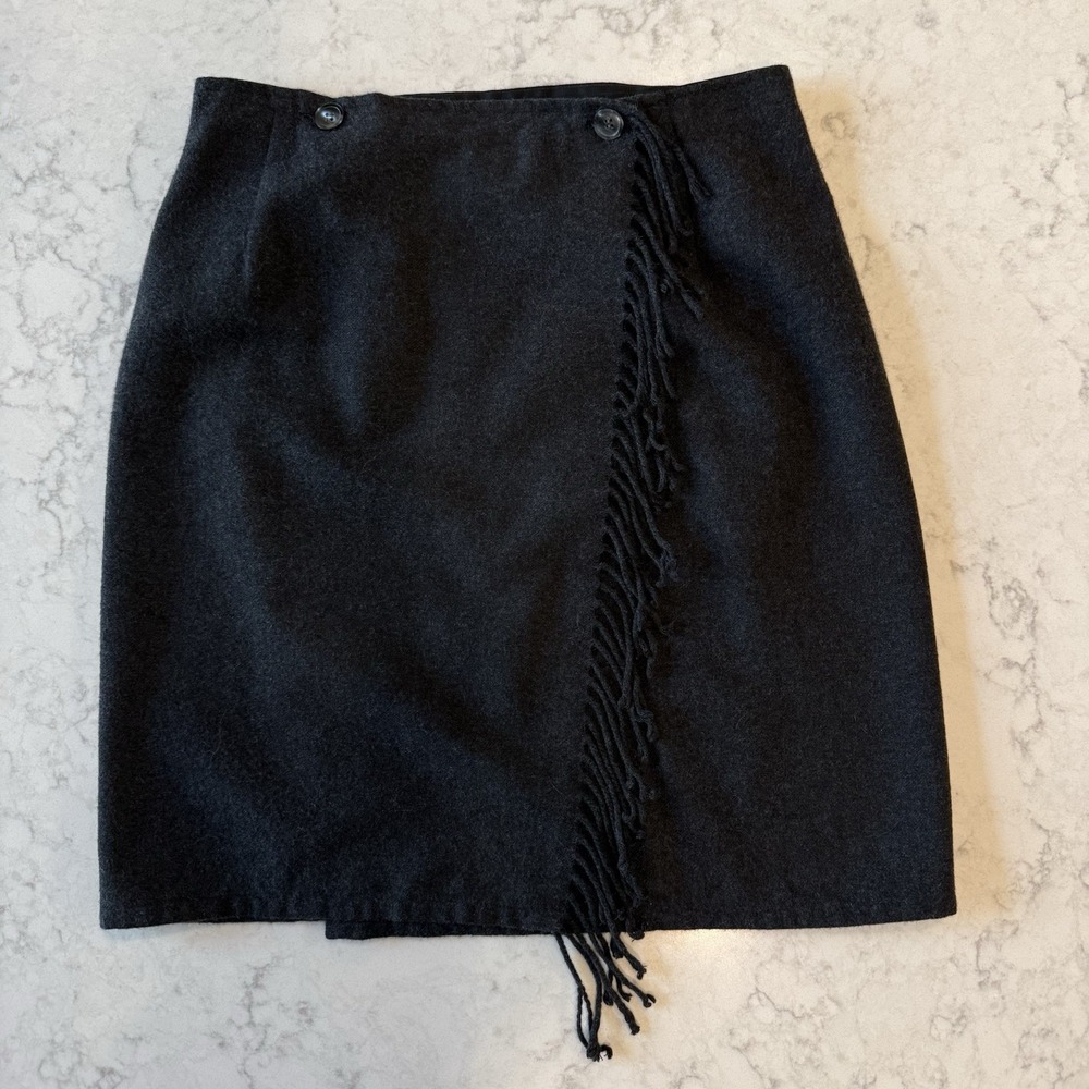 VTG Eddie Bauer Wool Blend Wrap Skirt Black Tag Minimalist Classic Modern Size 6